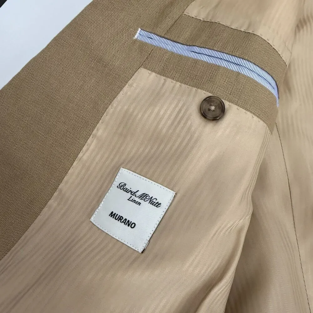 Baird McNutt Murano Blazer Mens Medium Tan Linen 2 Button Jacket Preppy Light